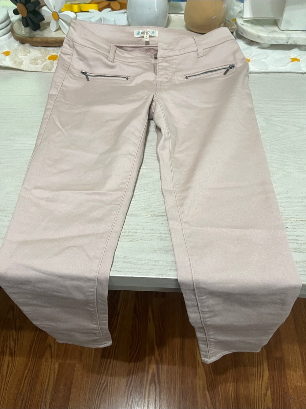 love, Fire Pale Pink Wide-Leg Jeans with Front Zip Pockets